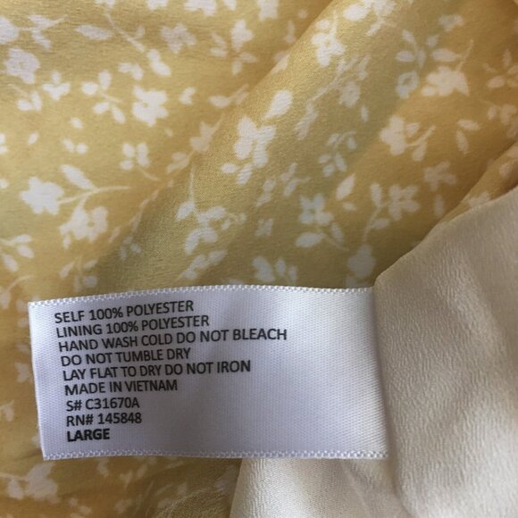 Ditsy Floral Sundress Womens Sz L Yellow Waist Tie Prairie Cottagecore - Picture 13 of 13
